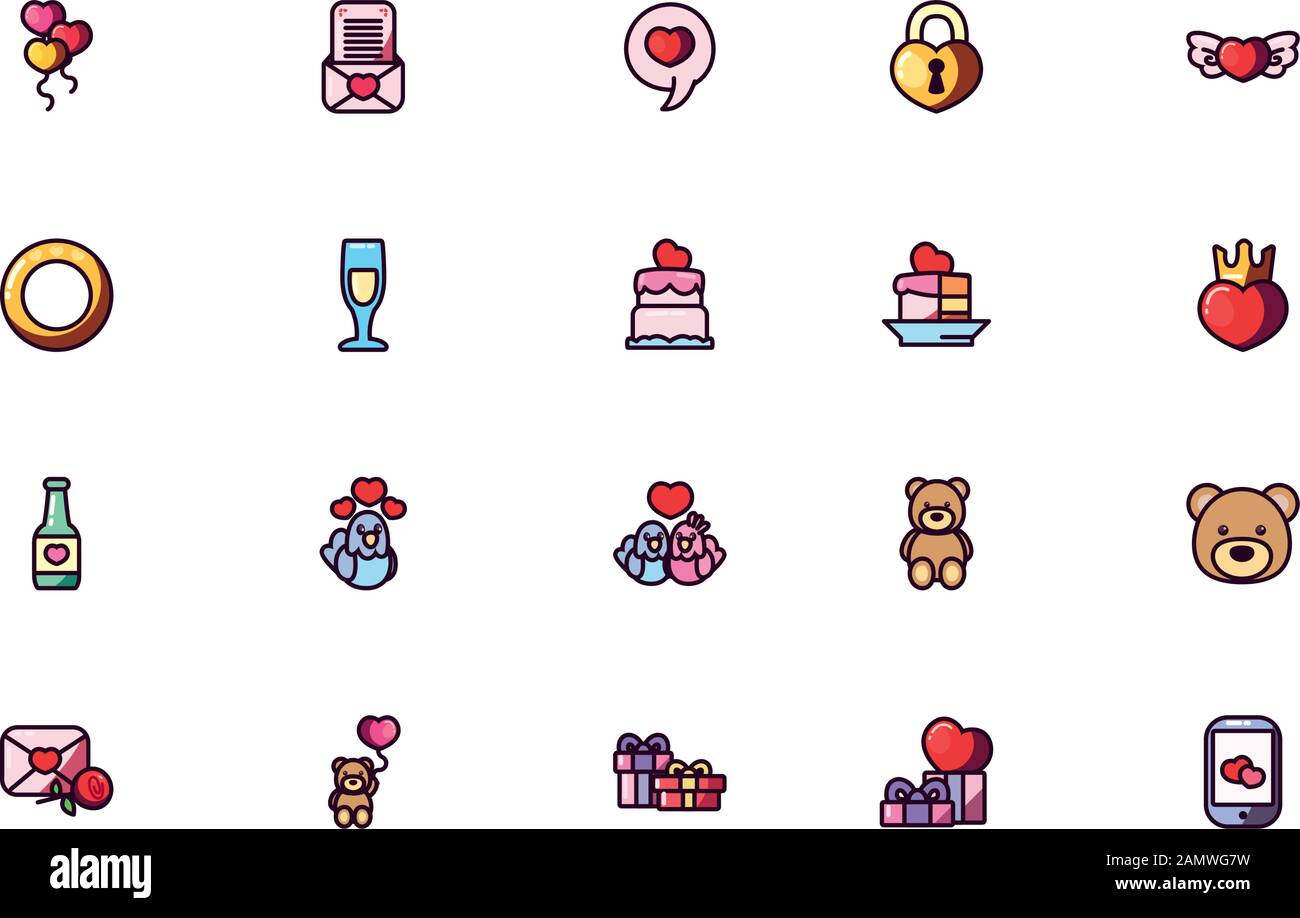 Icon set design of Love valentines day wedding passion romantic ...