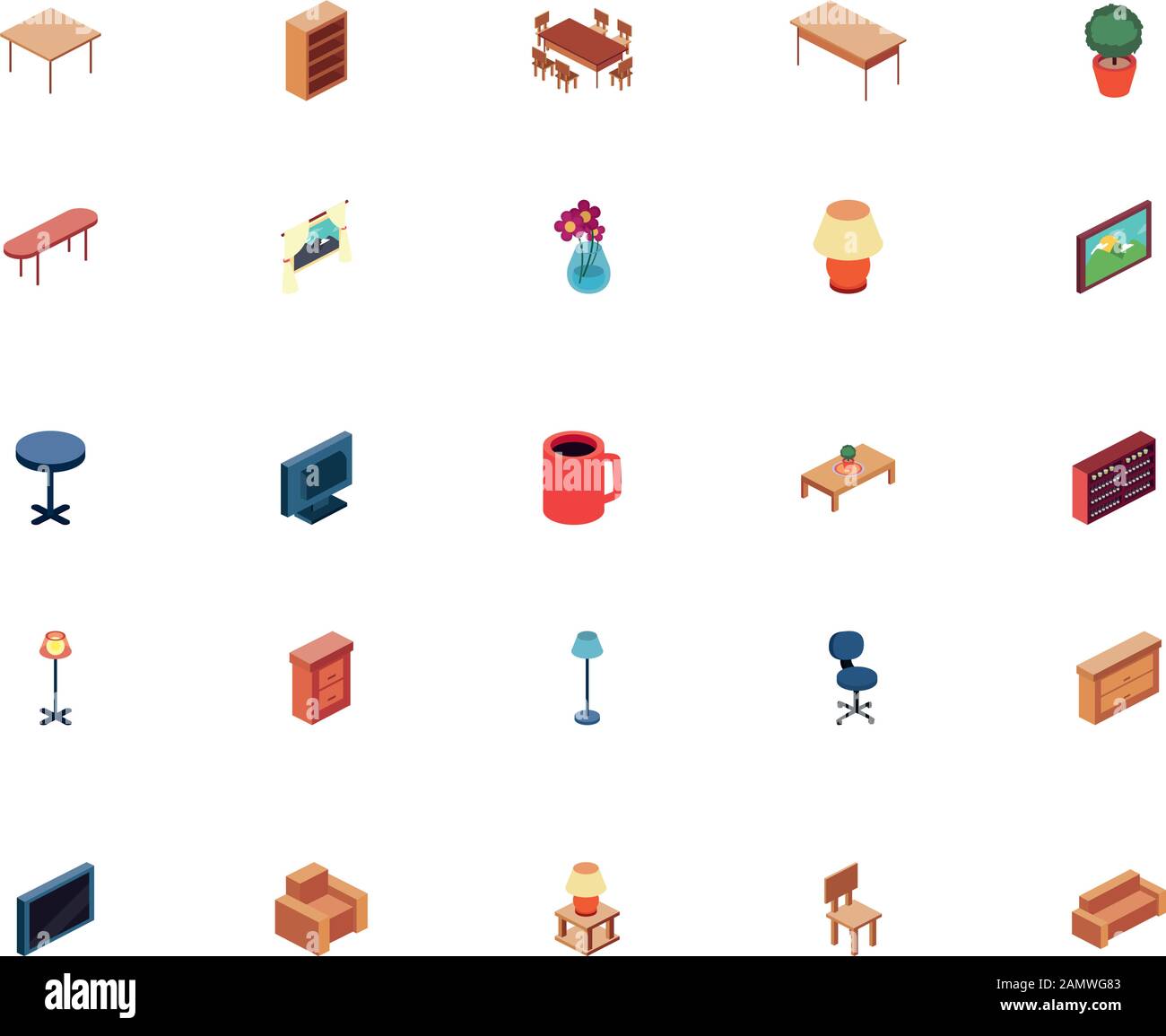 Icon set design, Home room decoration interior living building ...