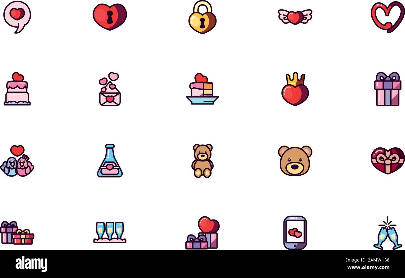 Icon set design of Love valentines day wedding passion romantic ...