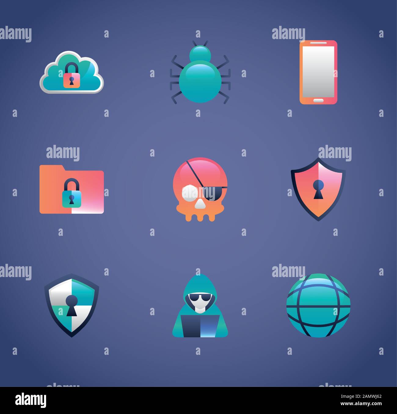 bundle of cyber security set icons Stock Vector
