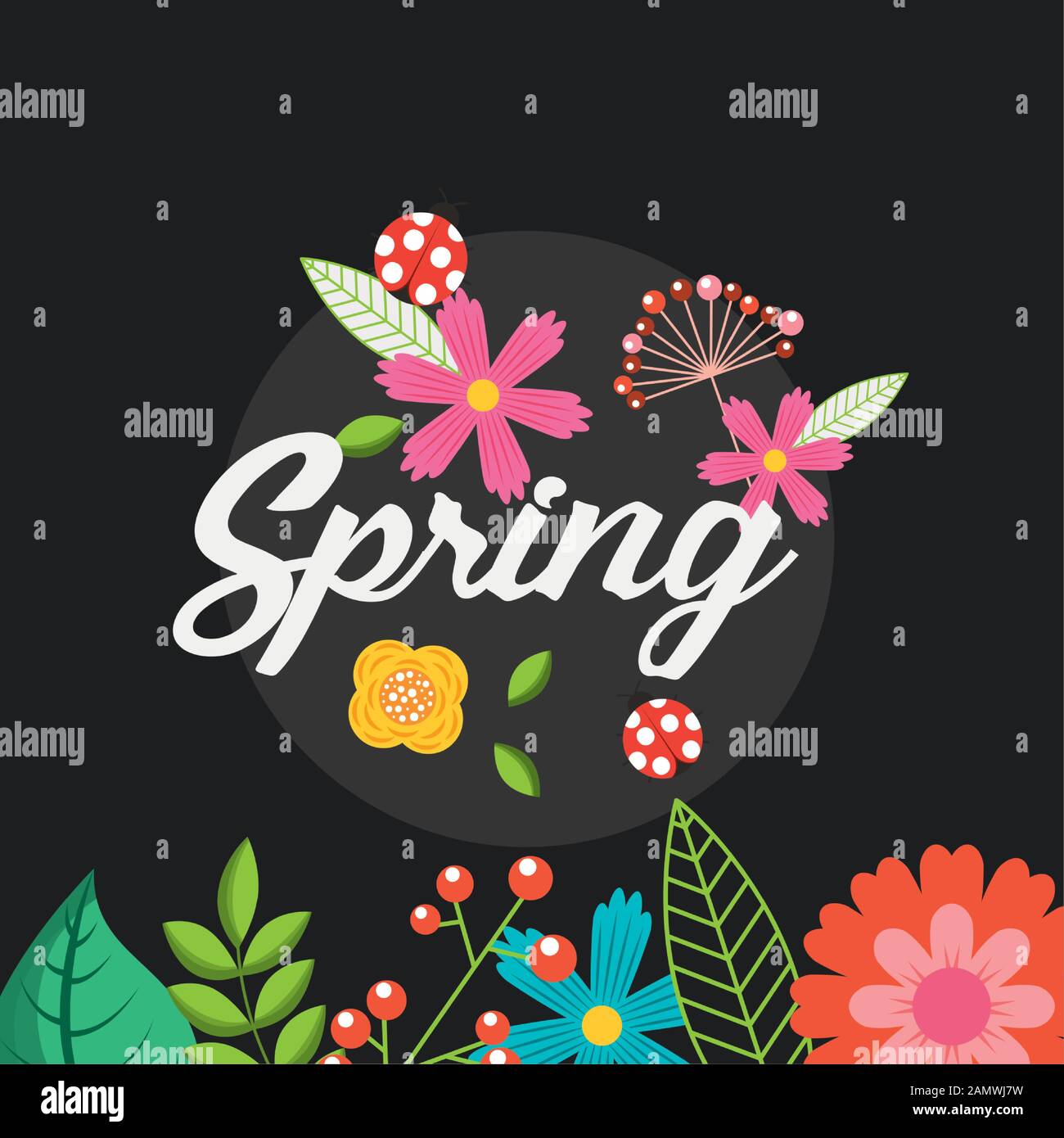 hello spring poster with floral frame Stock Vector Image & Art - Alamy