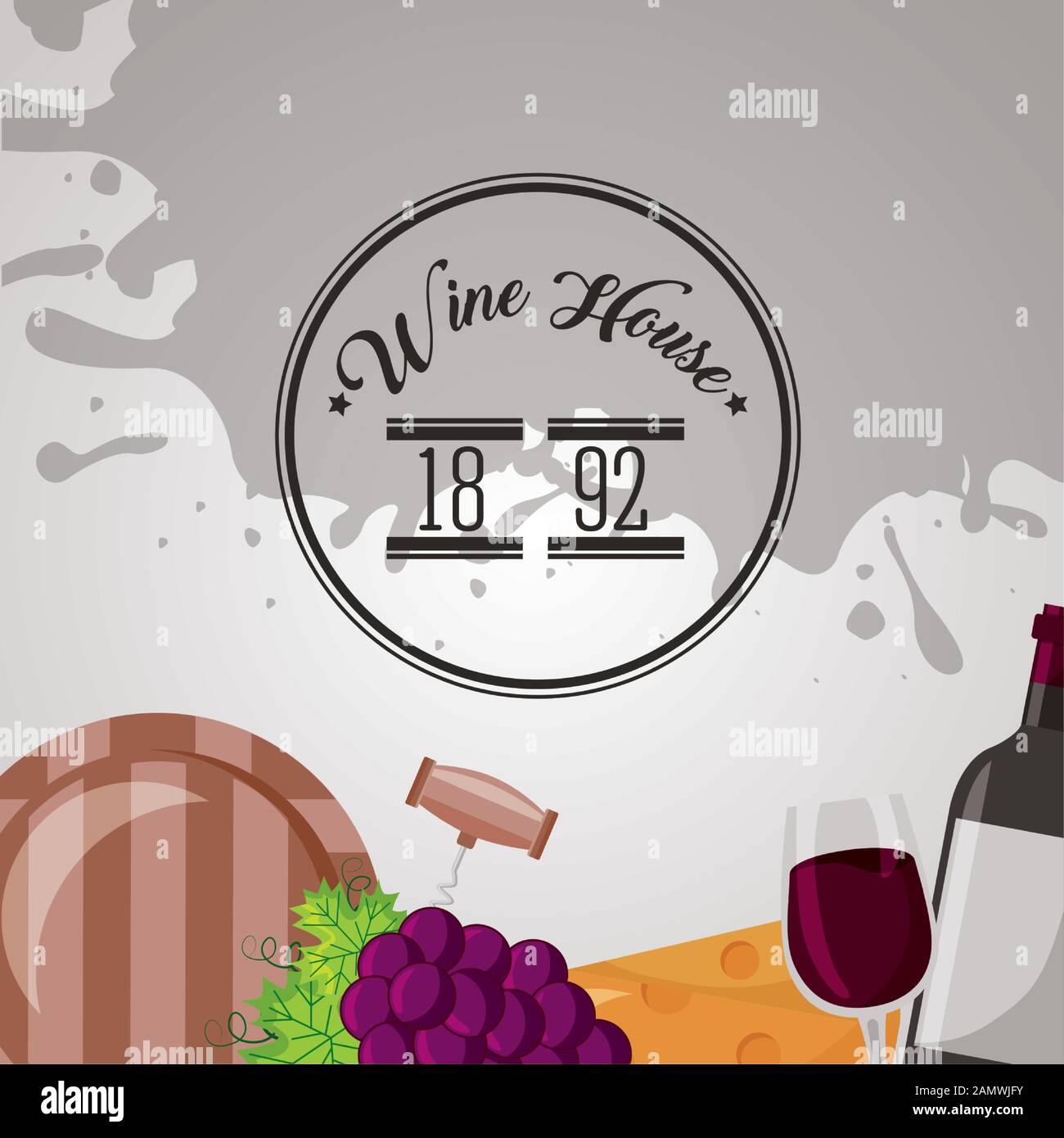 wine house poster with set icons Stock Vector