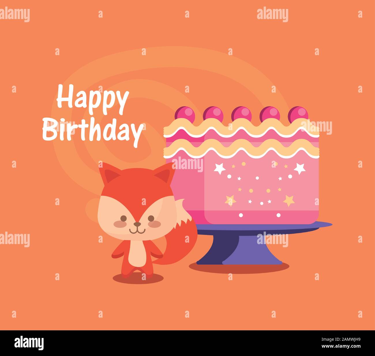 fox cartoon and cake design, Happy birthday card celebration decoration ...