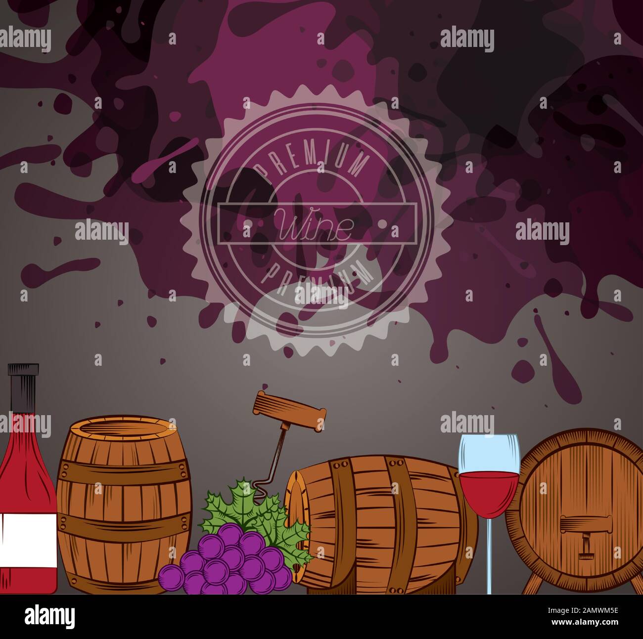 wine house poster with set icons Stock Vector