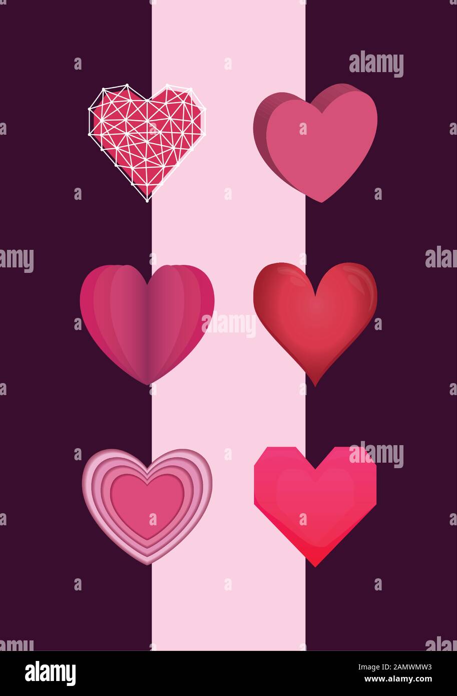 Pink hearts set design of love passion romantic valentines day wedding ...