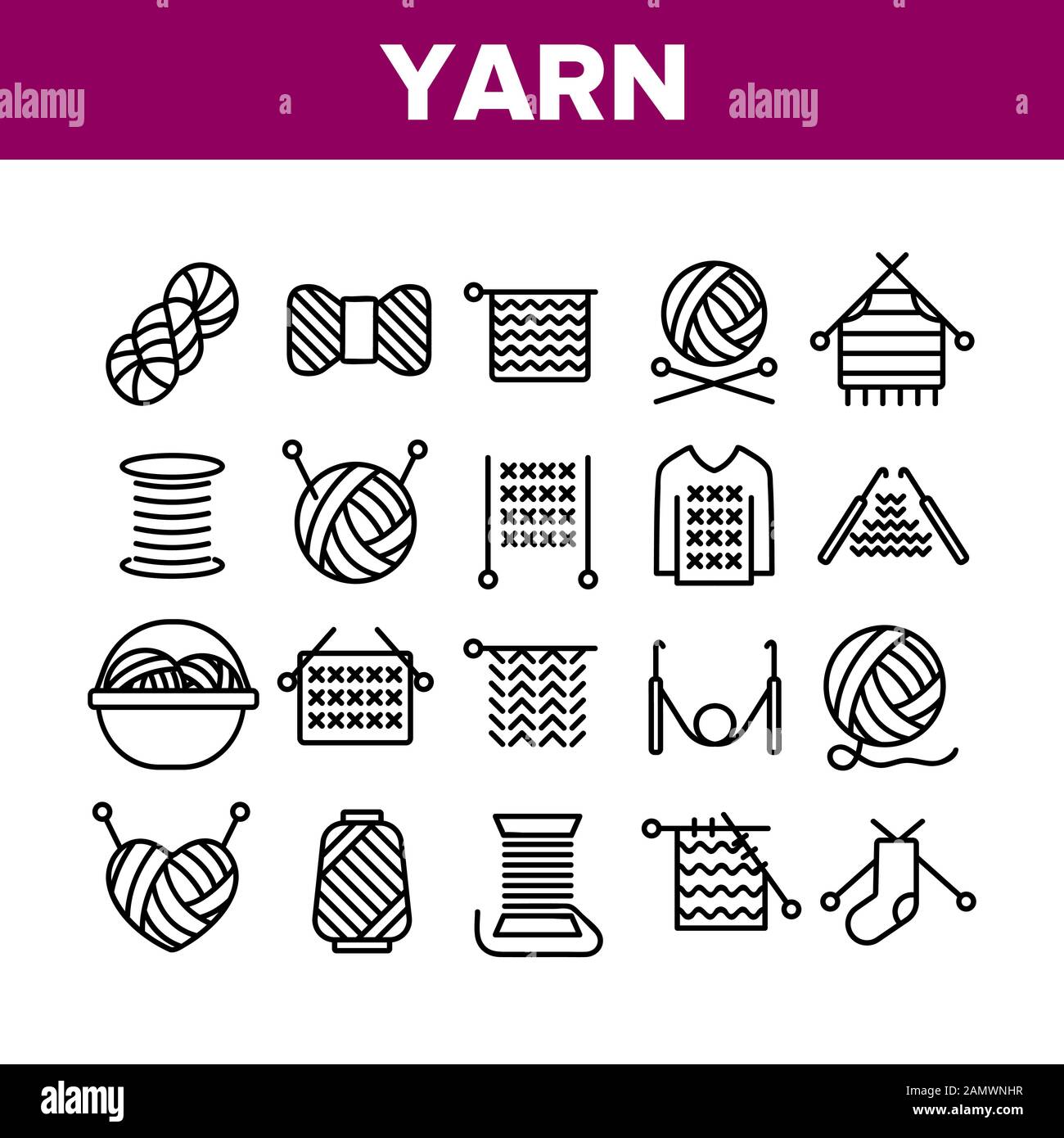 Yarn Ball For Knitting Collection Icons Set Vector Stock Vector Image