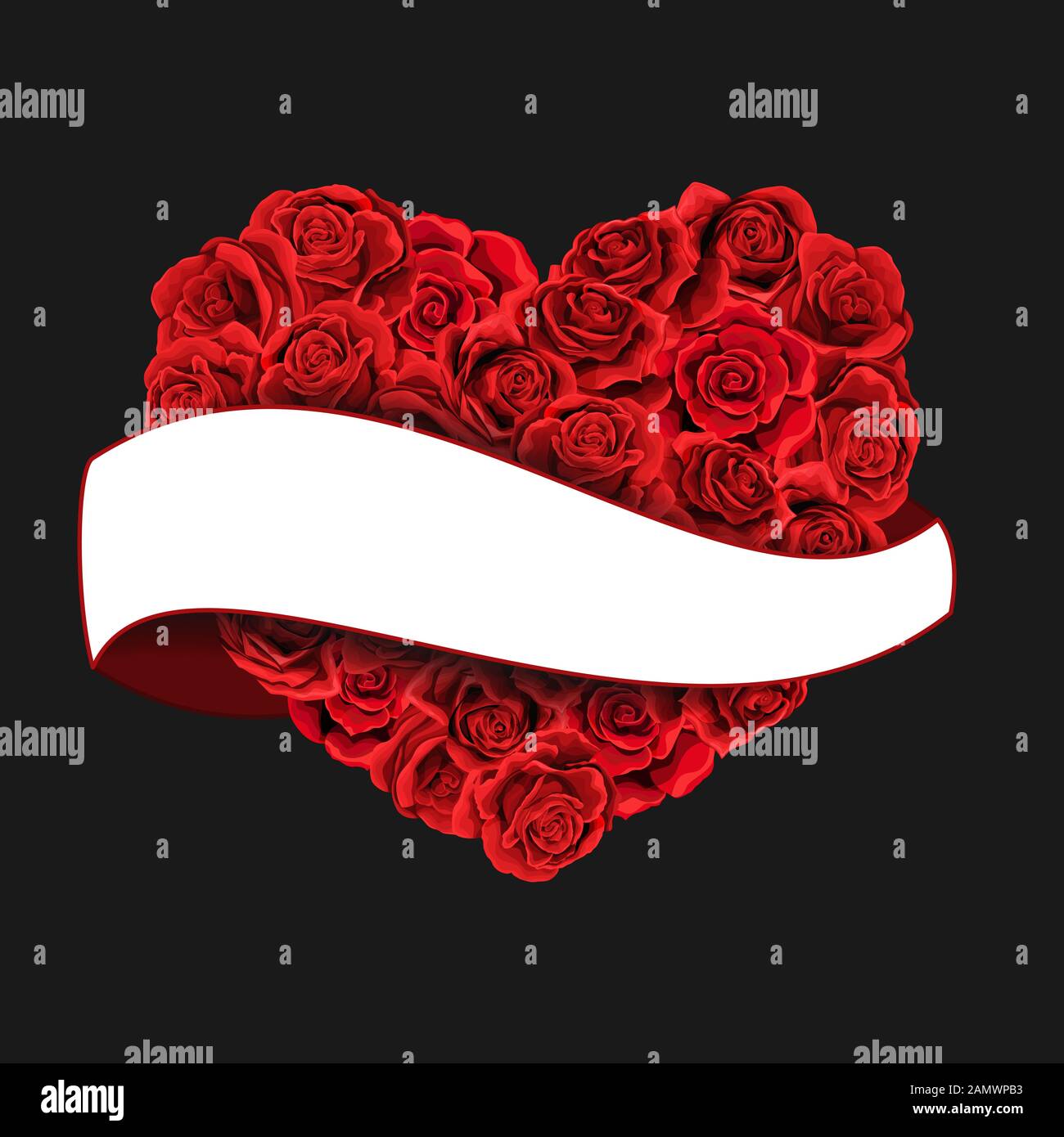 Valentines day red roses filled heart with ribbon isolated element ...