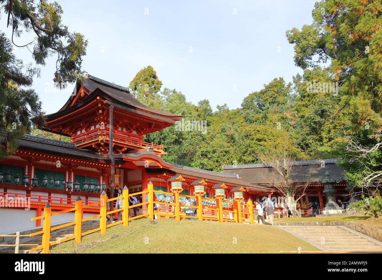 Unidentified people visit Kasuga Taisha shrine Nara park Nara Japan Stock Photo