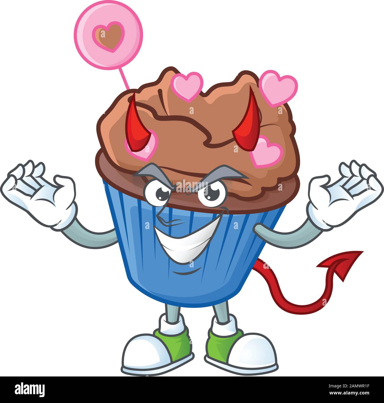 Devil chocolate love cupcake Cartoon character design Stock Vector ...