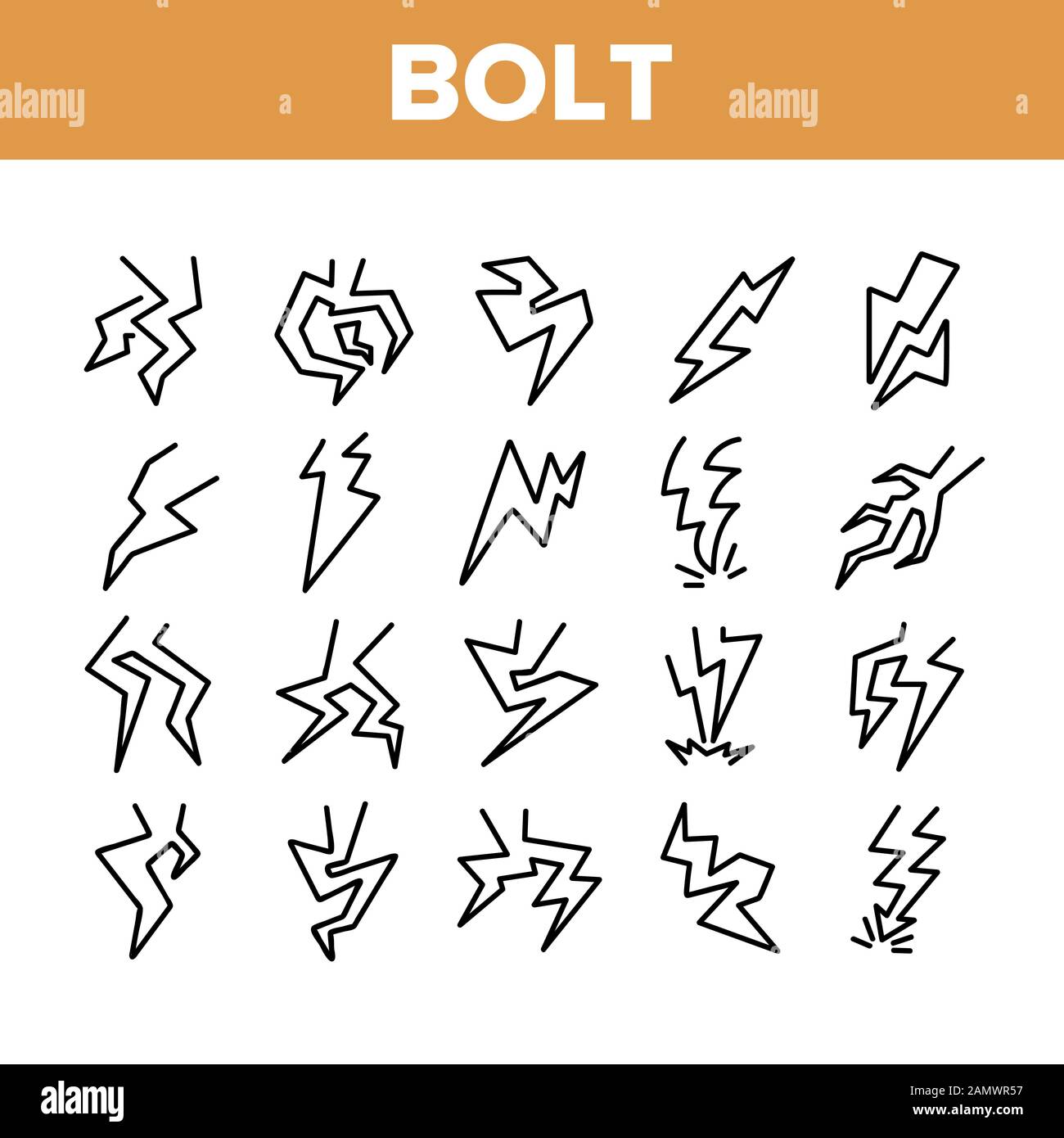 Bolt Lightning Flash Collection Icons Set Vector Stock Vector Image ...