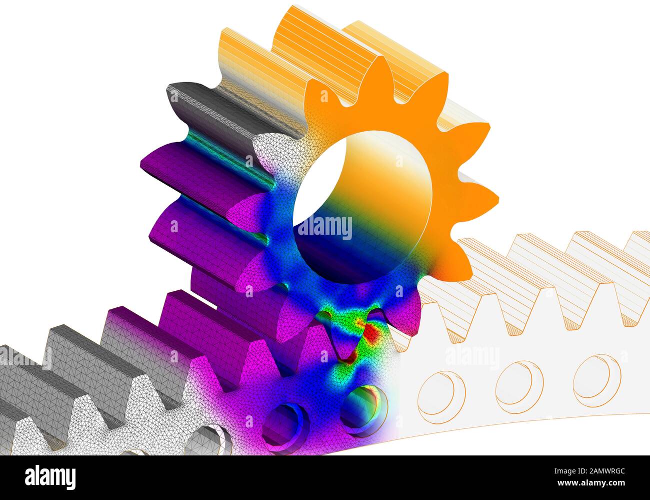 Gear and cogwheel 3D solid finite element analysis stresses in white backround Stock Photo