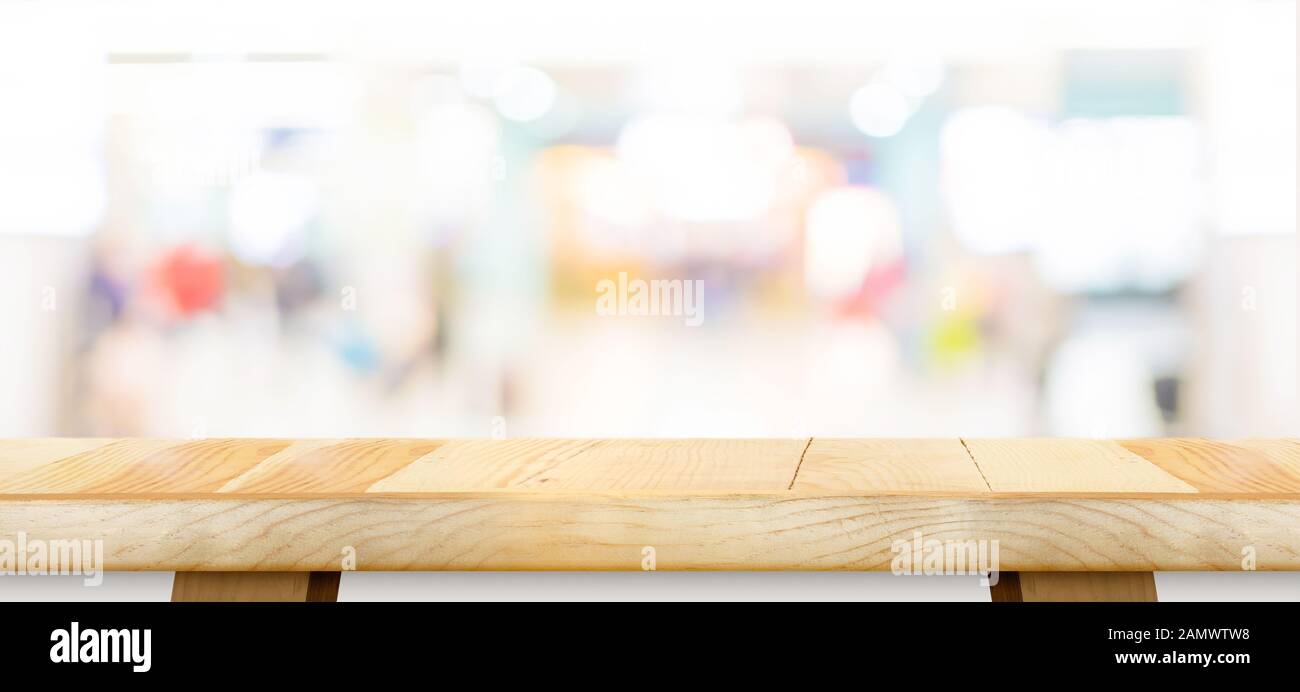 Empty Wood Table Top With Blur Department Store Boekh Background