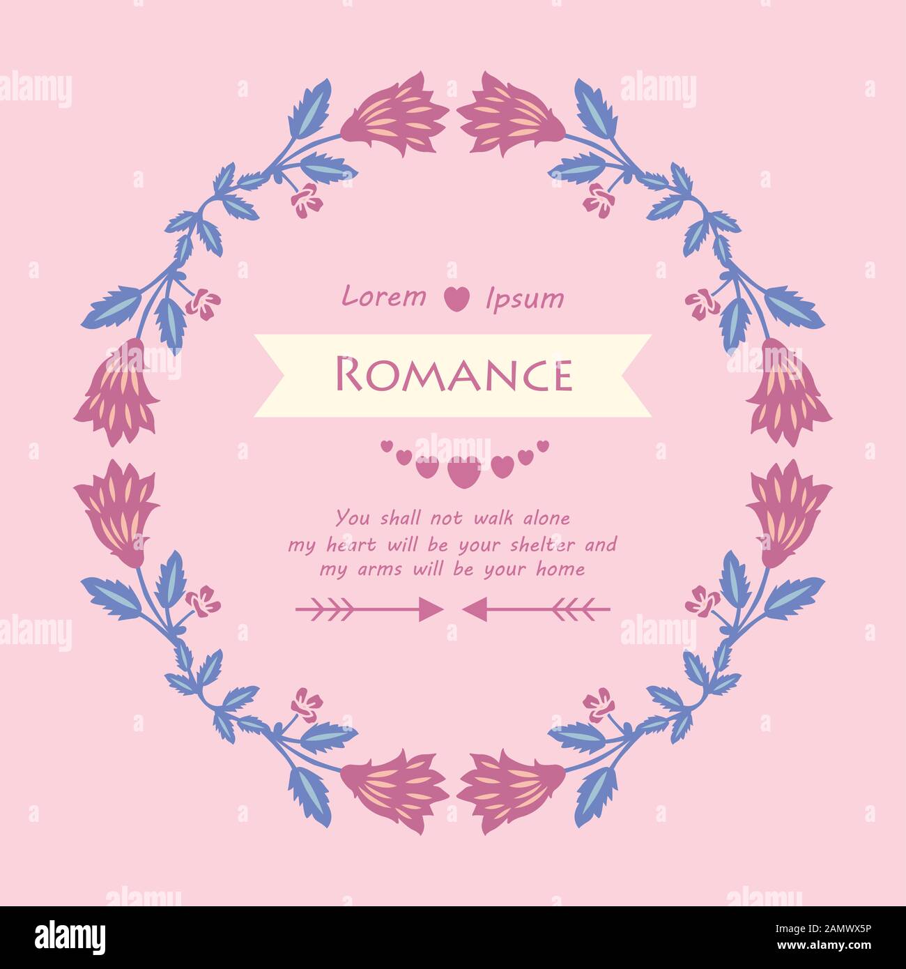 Romantic Pattern For Card Simple pattern of romance greeting card, with leaf and pink wreath ...