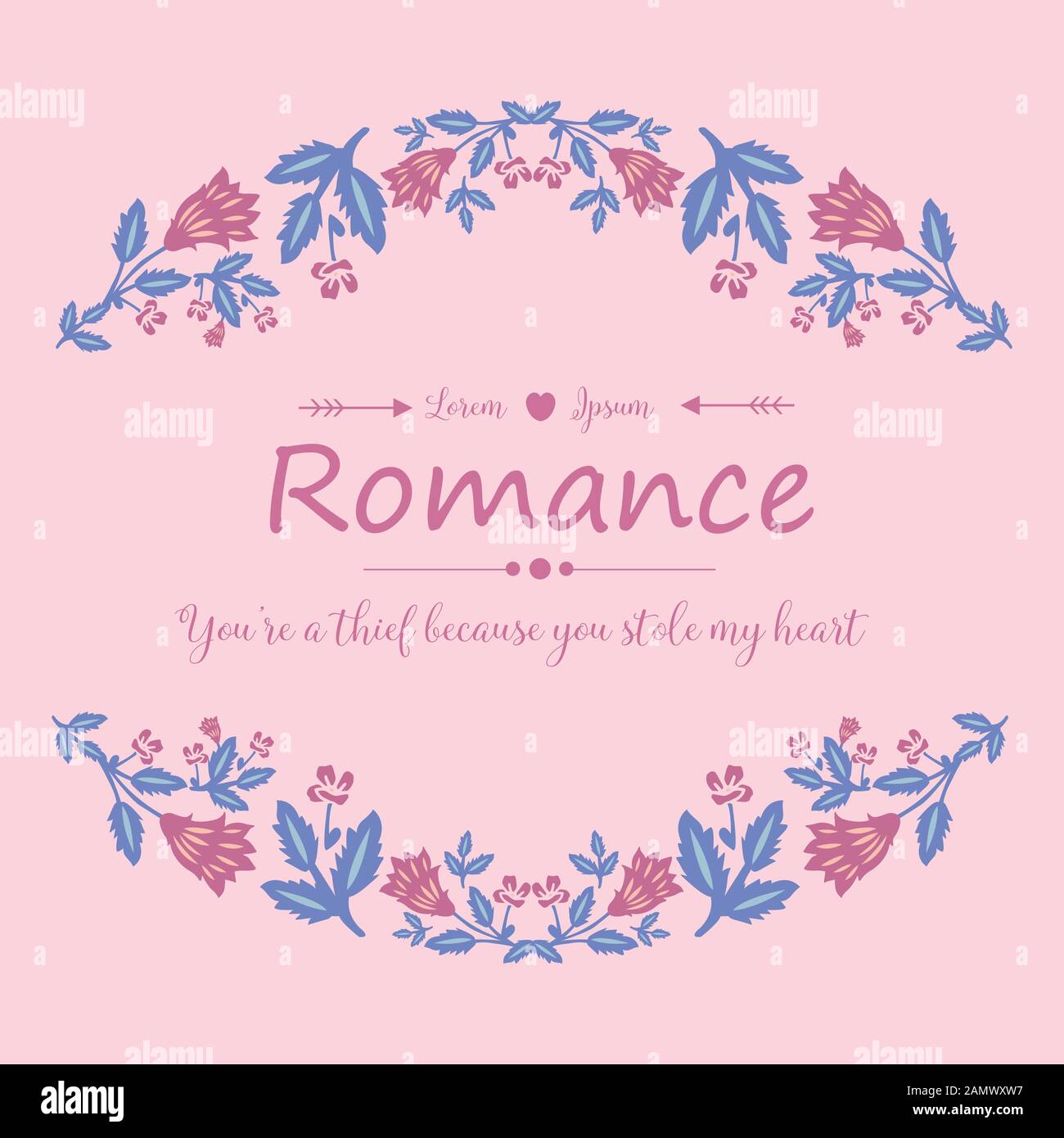 Romantic Pattern For Card Simple pattern of romance greeting card, with leaf and pink wreath ...