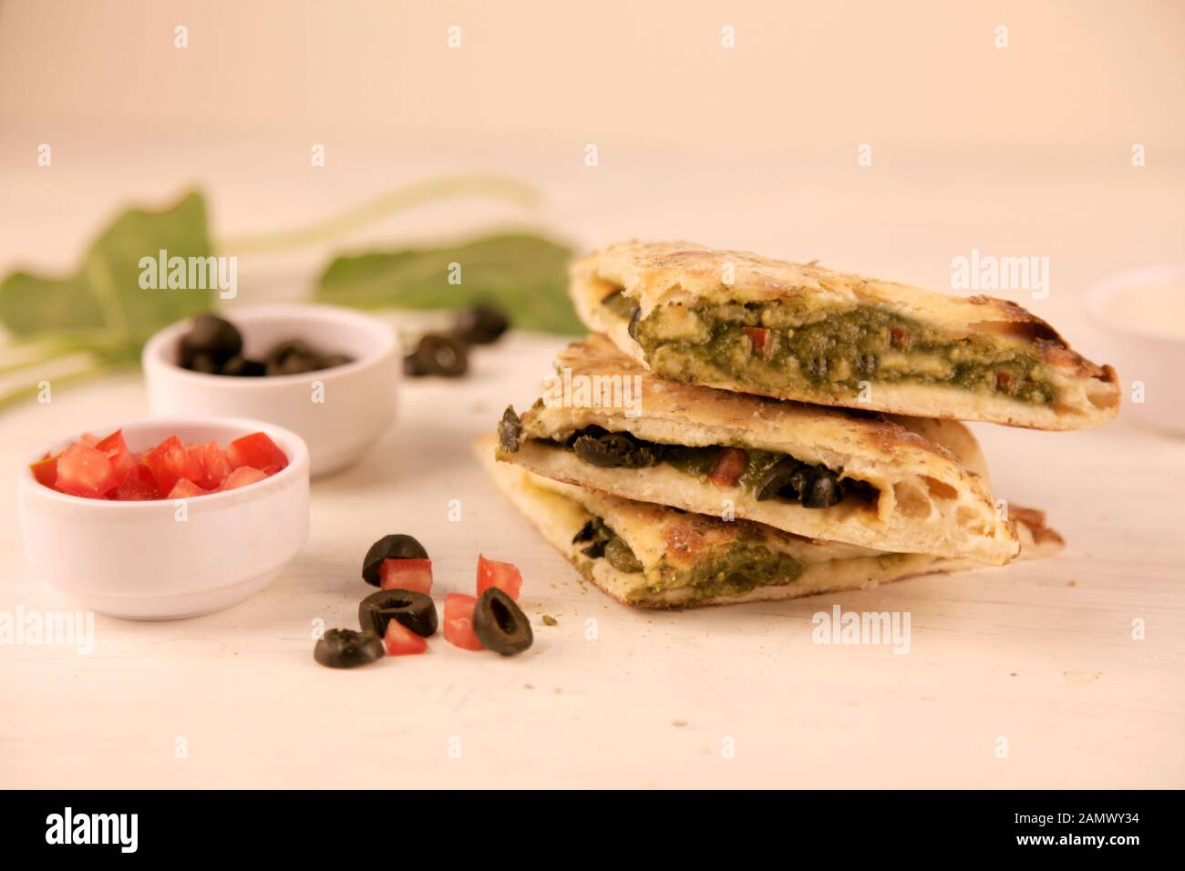 Healthy Stuffed Calzone Naan with Greens and Vegetables, Chicken Olives