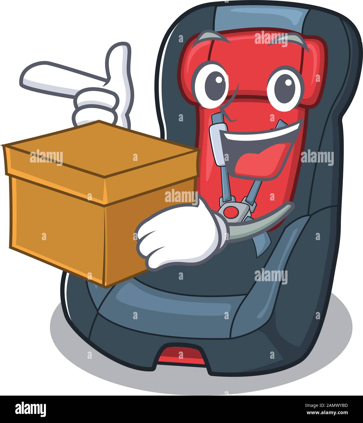 Cute baby car seat cartoon character having a box Stock Vector Image