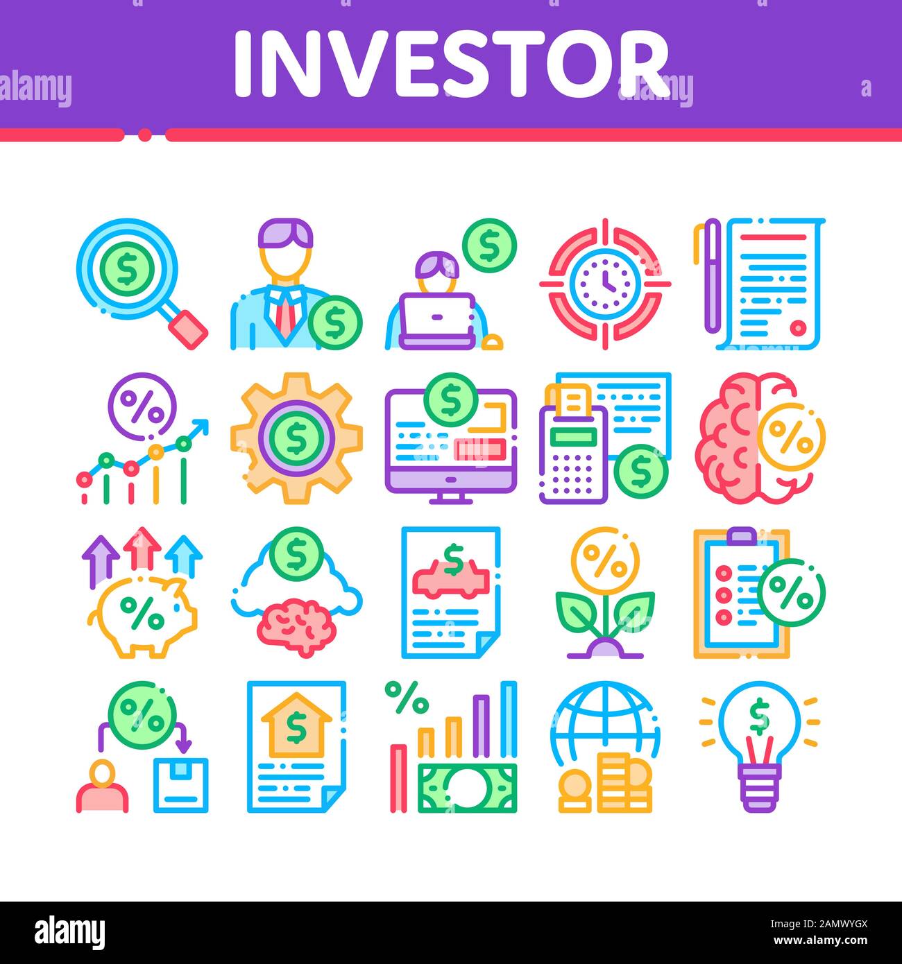 Investor Financial Collection Icons Set Vector Stock Vector Image & Art ...