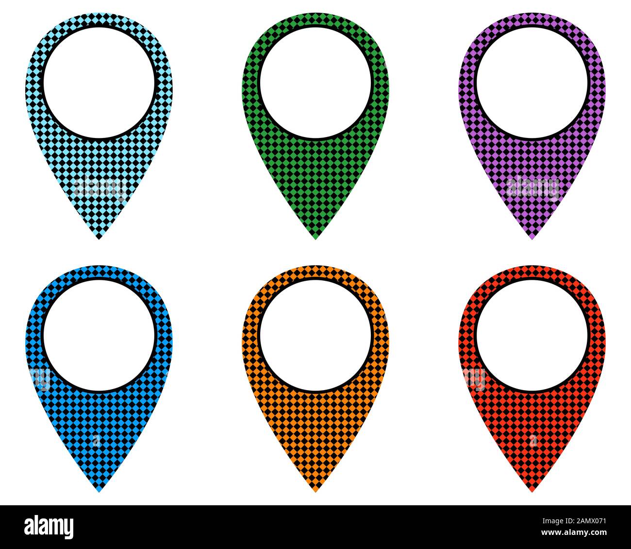 Locator pins in various patterns Stock Photo