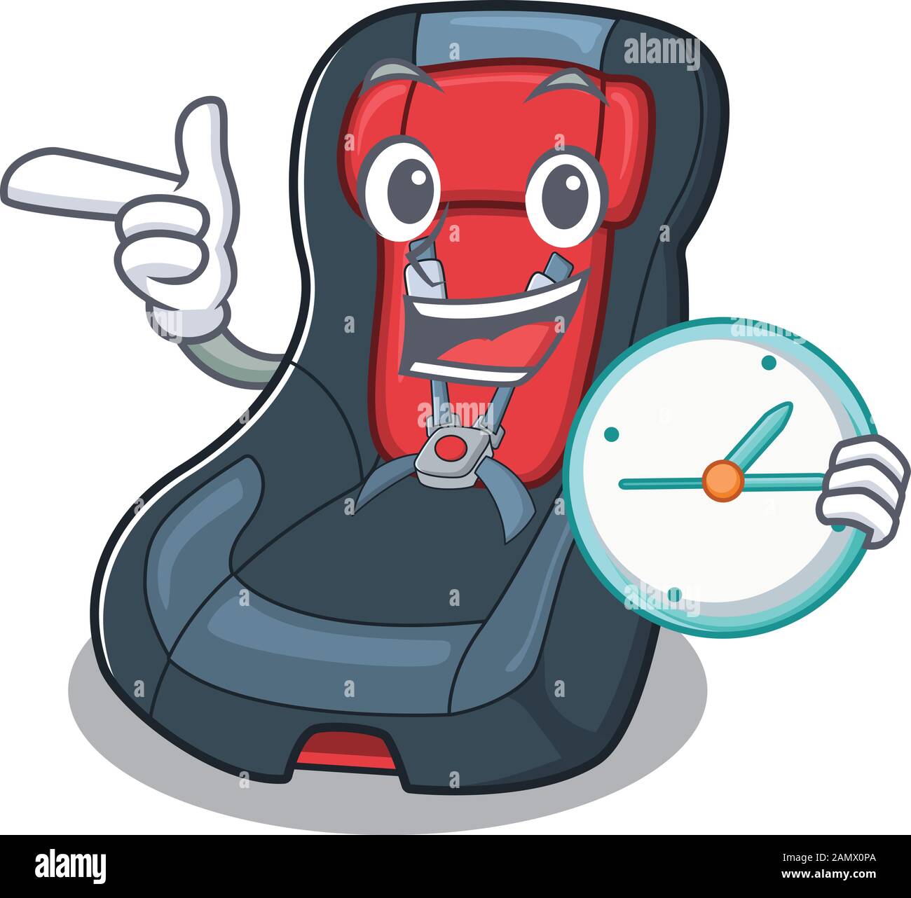 cartoon character style baby car seat having clock Stock Vector