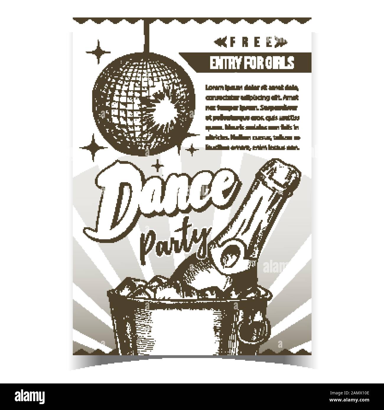 Dance Party With Alcohol Advertising Poster Vector Stock Vector