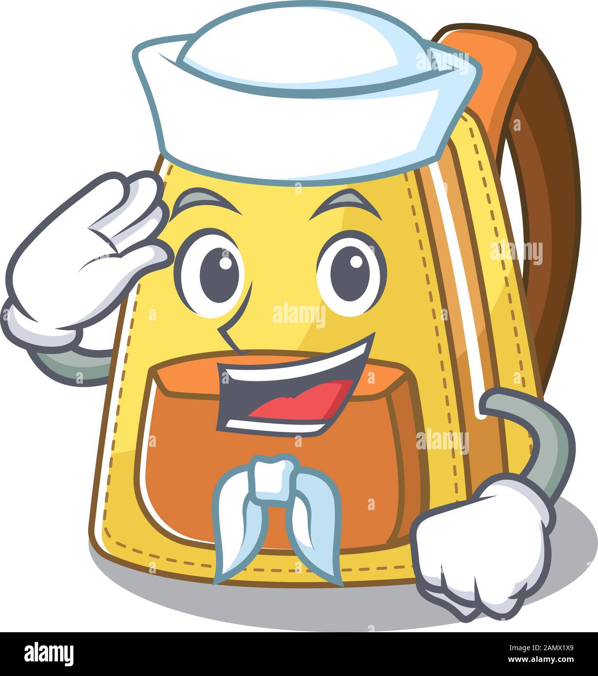 A mascot design of kids school backpack Sailor wearing hat Stock Vector