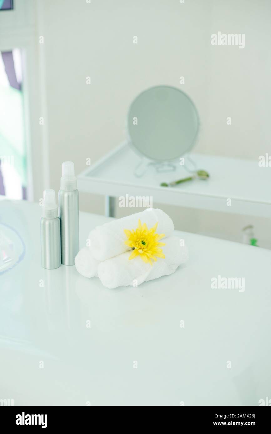 massage room in spa saloon. white massage table Stock Photo Alamy