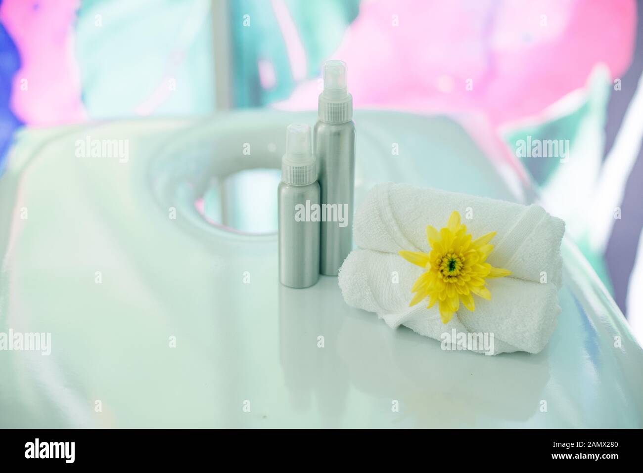 massage room in spa saloon. white massage table Stock Photo Alamy