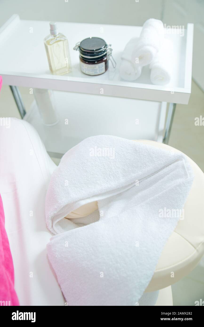 massage room in spa saloon. white massage table Stock Photo Alamy