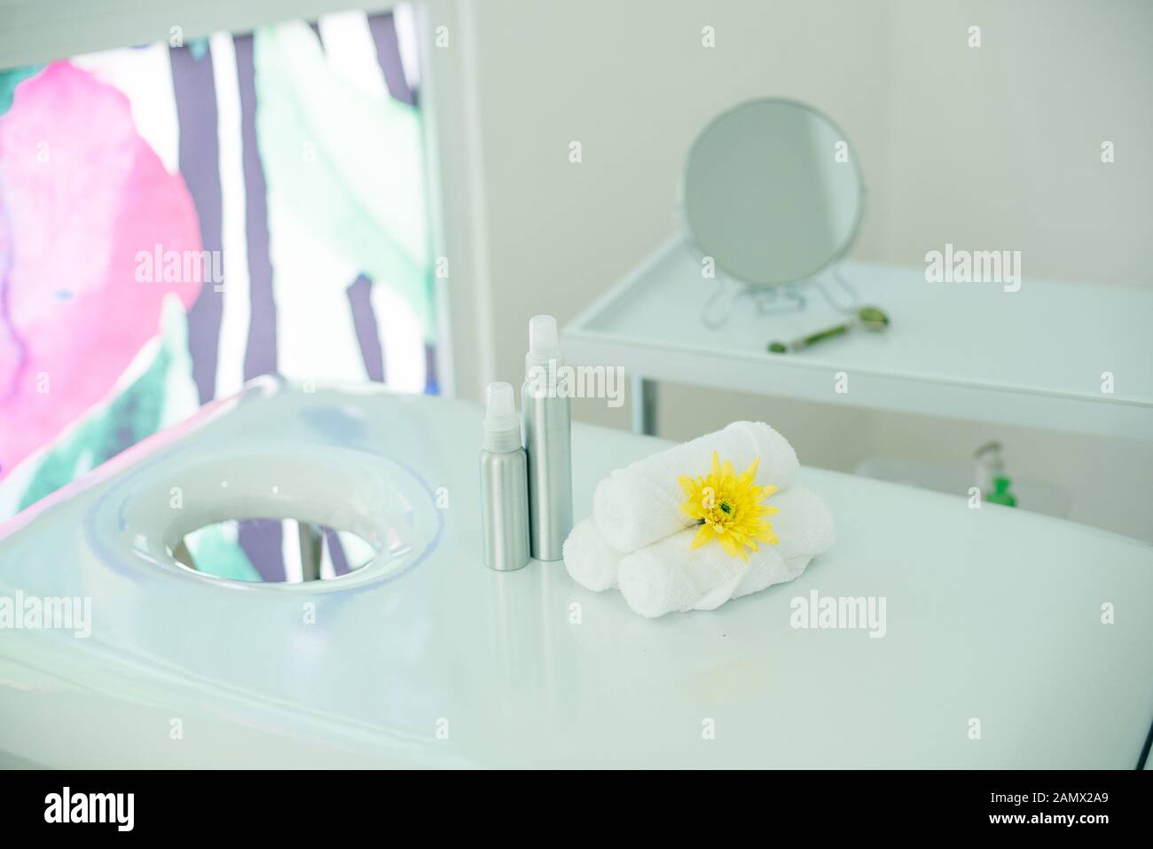massage room in spa saloon. white massage table Stock Photo Alamy