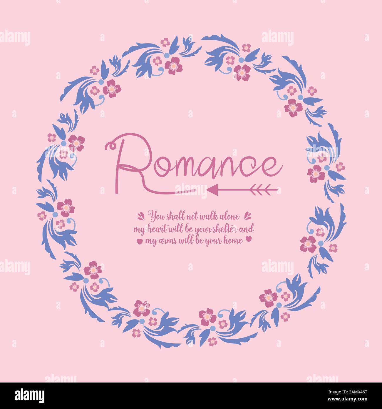 Romantic Pattern For Card Seamless pattern of romance greeting card, with leaf and pink wreath ...