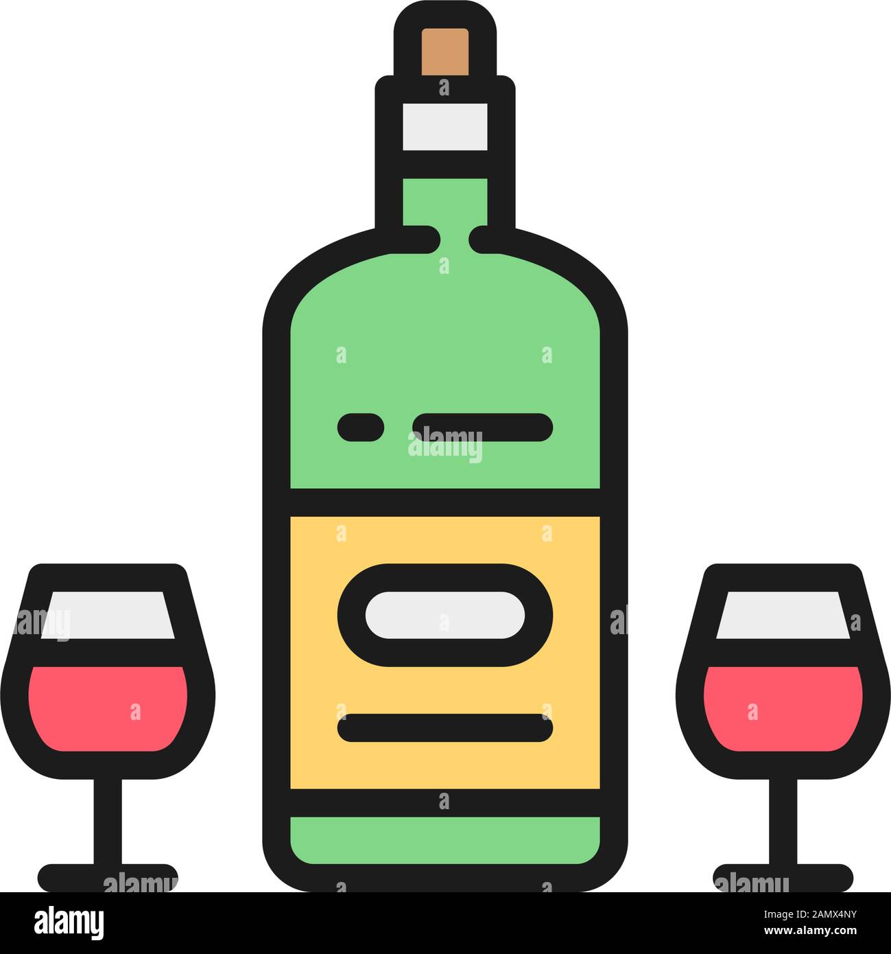 French wine, alcohol, holidays drink flat color line icon. Stock Vector