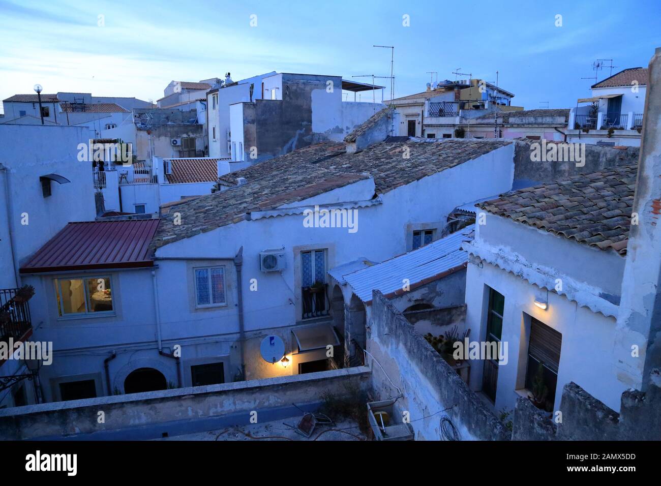 Roofs of Ortygia at night Stock Photo
