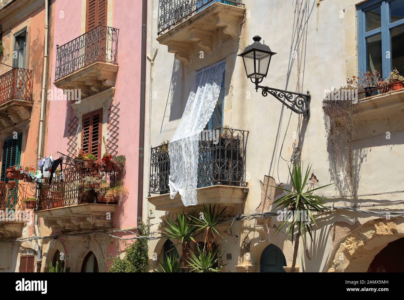 Houses of the old town Ortygia, Syracuse, Sicily, Italy, Stock Photo