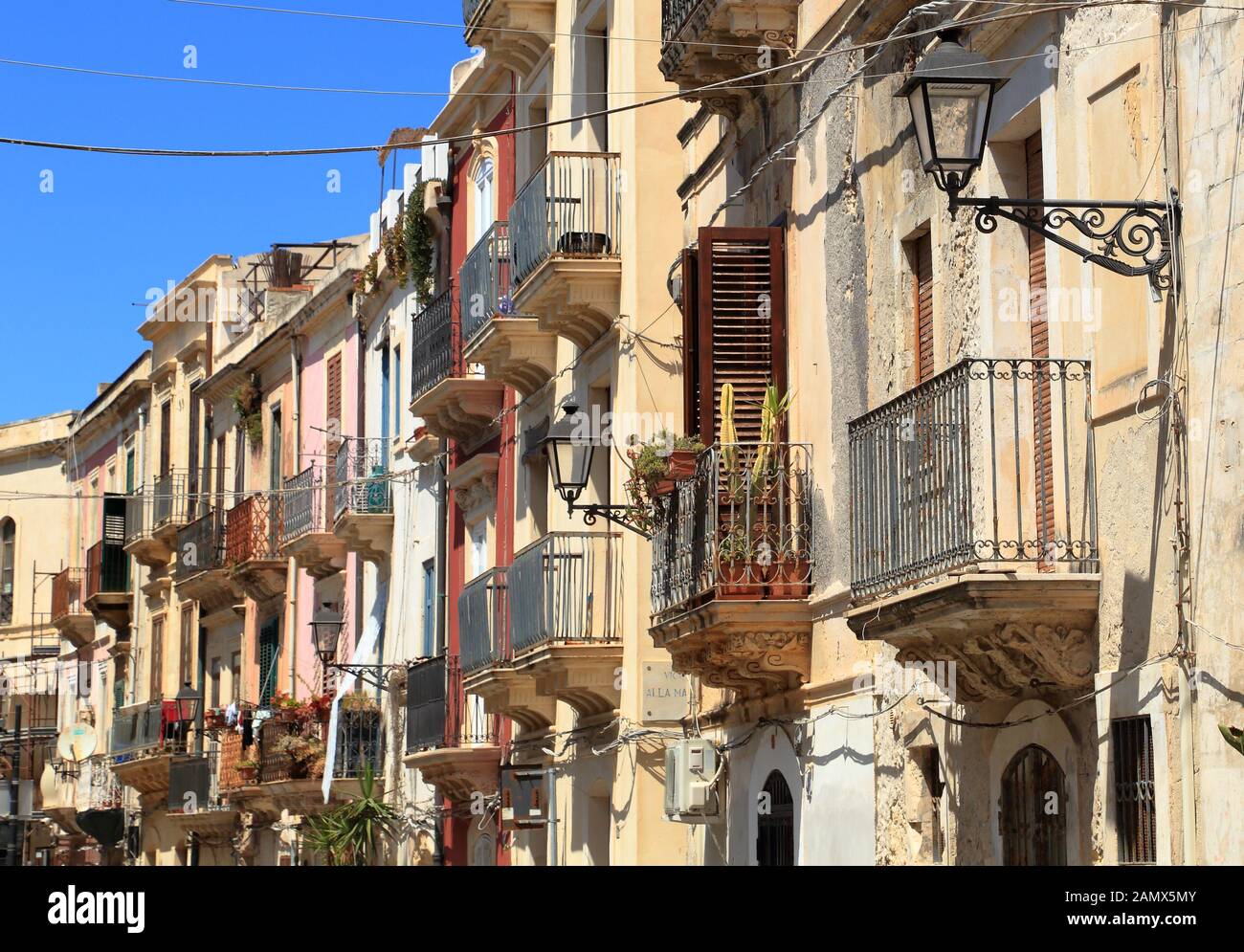 Houses of the old town Ortygia, Syracuse, Sicily, Italy, Stock Photo
