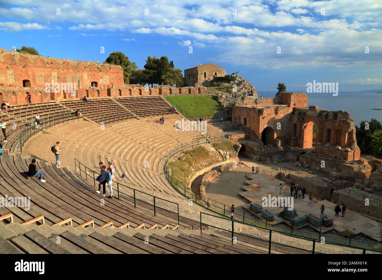 Ancient Greek theatre (Teatro Greco) of Taormina. Teatro antico di Taormina Stock Photo
