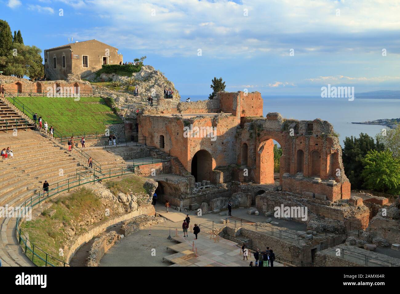 Ancient Greek theatre (Teatro Greco) of Taormina. Teatro antico di Taormina Stock Photo