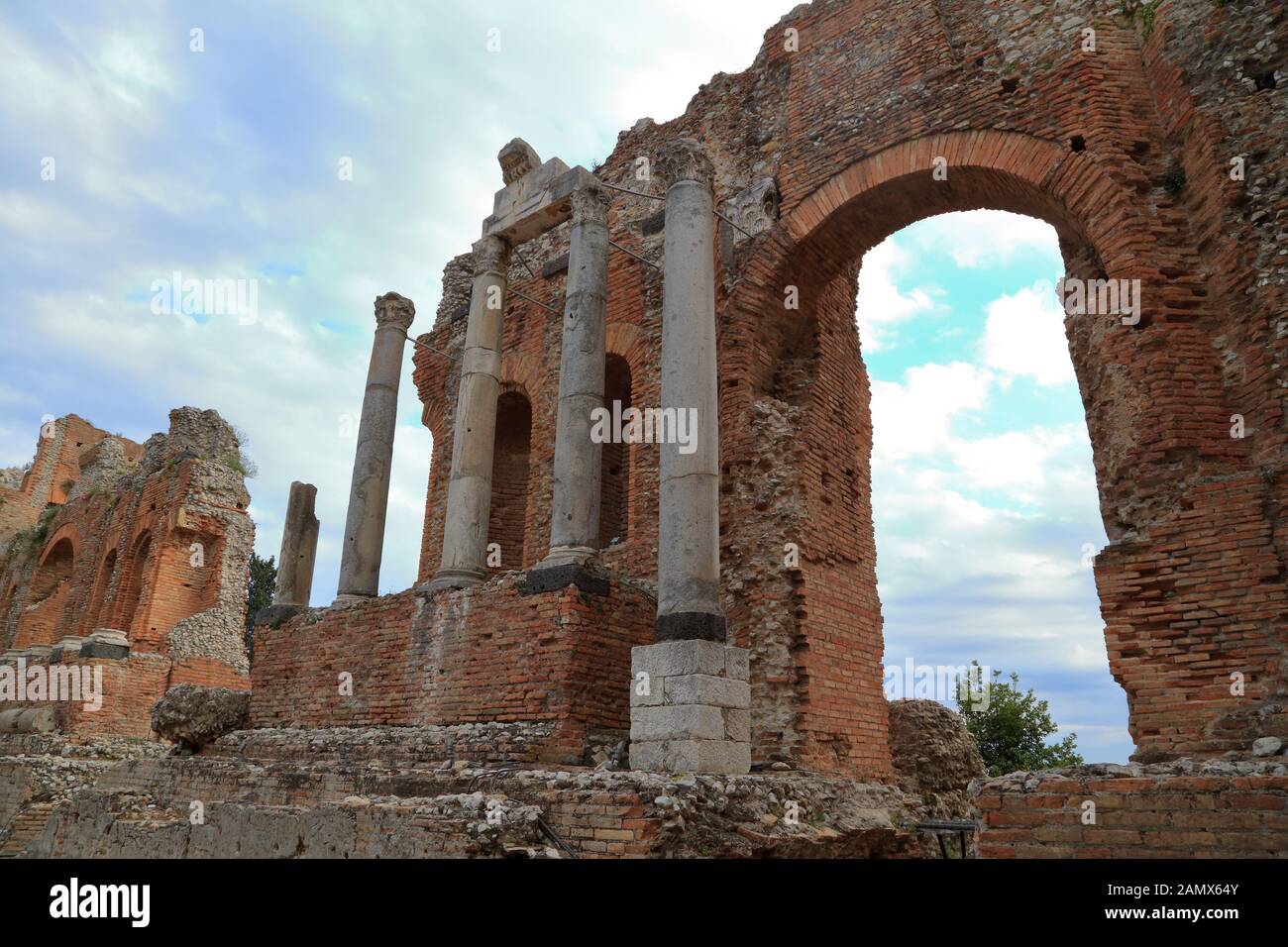 Ancient Greek theatre (Teatro Greco) of Taormina. Teatro antico di Taormina Stock Photo