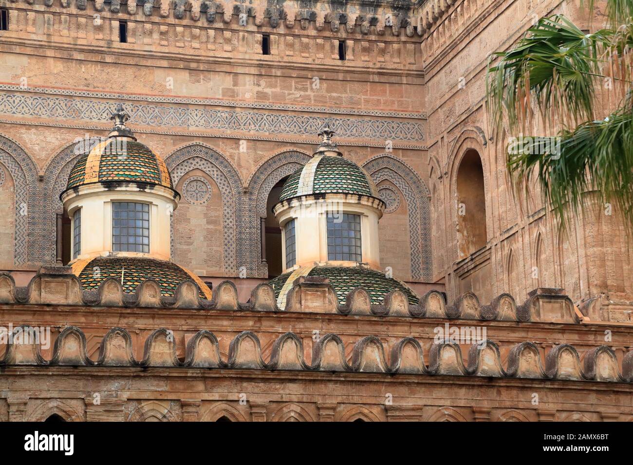 Palermo Cathedral's small side cupolas by Ferdinando Fuga. Baroque architecture, Cattedrale di Palermo Stock Photo