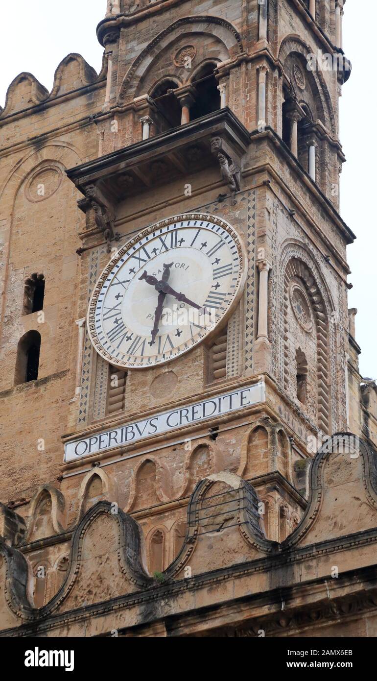 Clock tower of the Palermo Cathedral, Torre dell'orologio della Cattedrale di Palermo Stock Photo