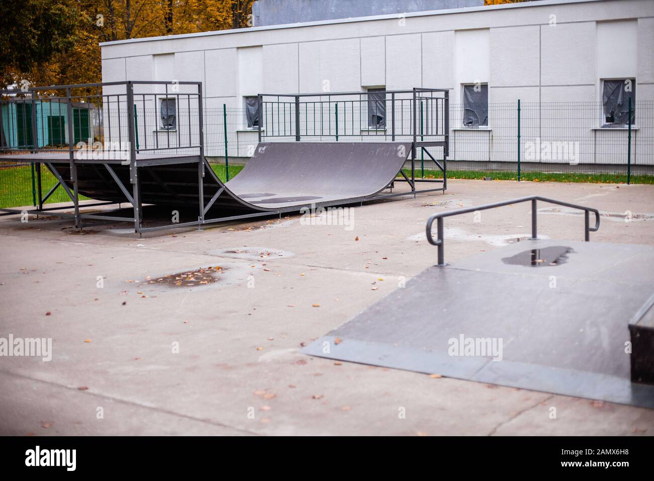 Outdoor skateboard. An area for extreme skateboarding. Outdoor concrete