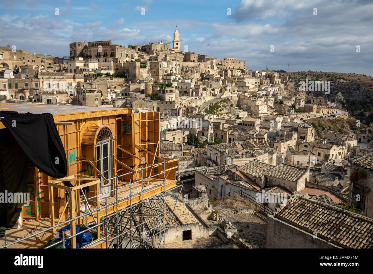 Matera, Italy - Sept 15, 2019: Bond apartment from the movie  "No Time to Die" in Sassi, Matera, Italy. Fictional hotel in the Piazzetta Pascoli area Stock Photo
