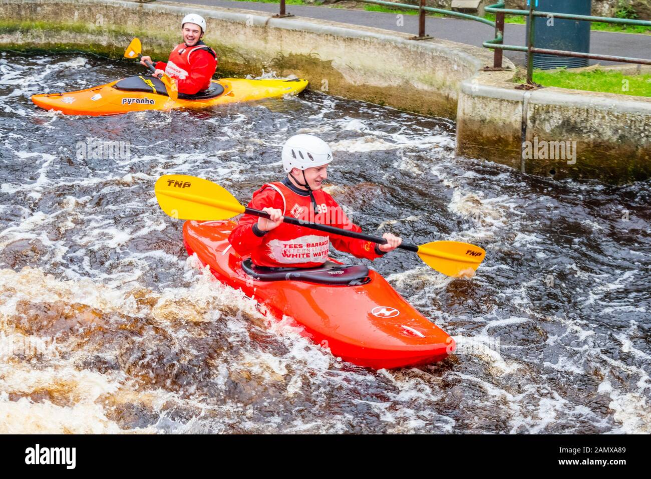 Man in a canoe or kayak at the Tees Barrage International White Water