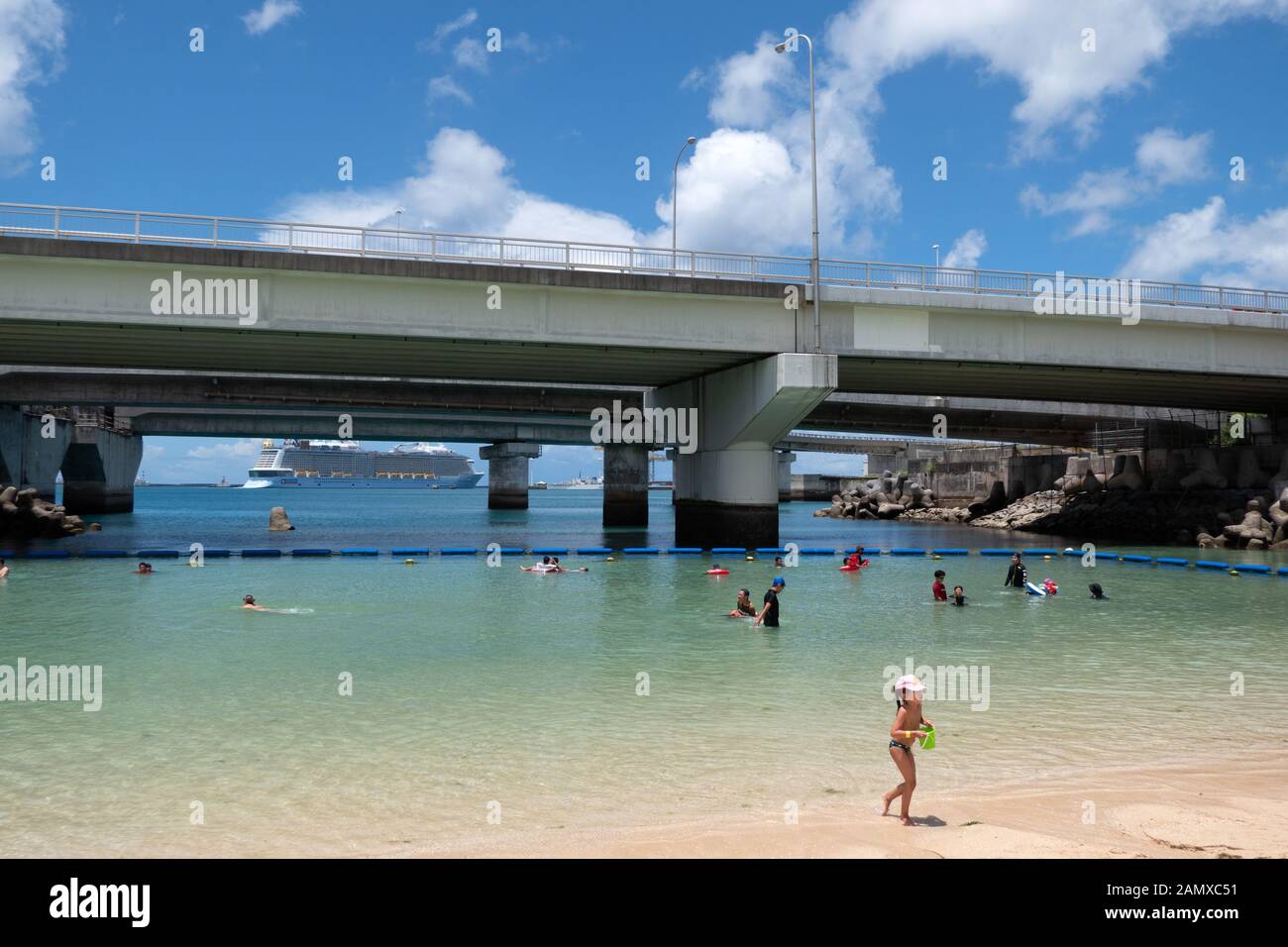Naminoue beach in Naha, Okinawa, Japan, Asia. Japanese people swimming