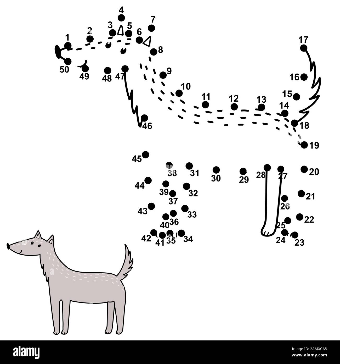 Connect the numbers and draw a cute wolf Stock Vector