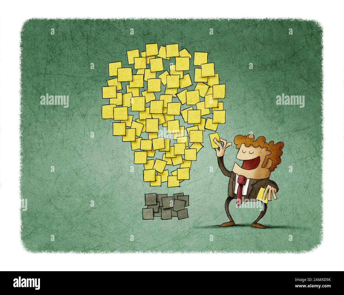 businessman sticks a post note next to others that are shaped like an idea. creativity concept. Stock Photo