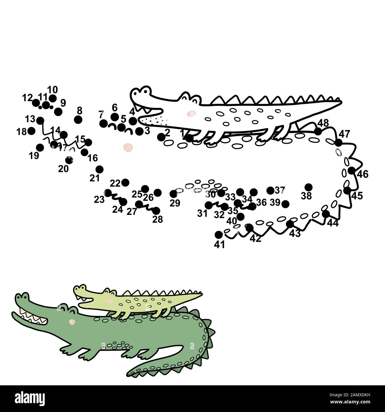 Numbers game for kids with funny crocodiles - mother and her baby Stock Vector