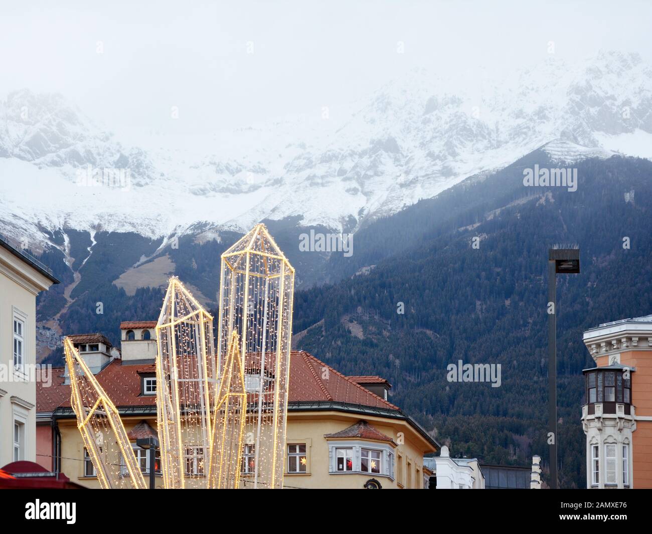 Innsbruck with Christmas decorations, in December 2018 Stock Photo