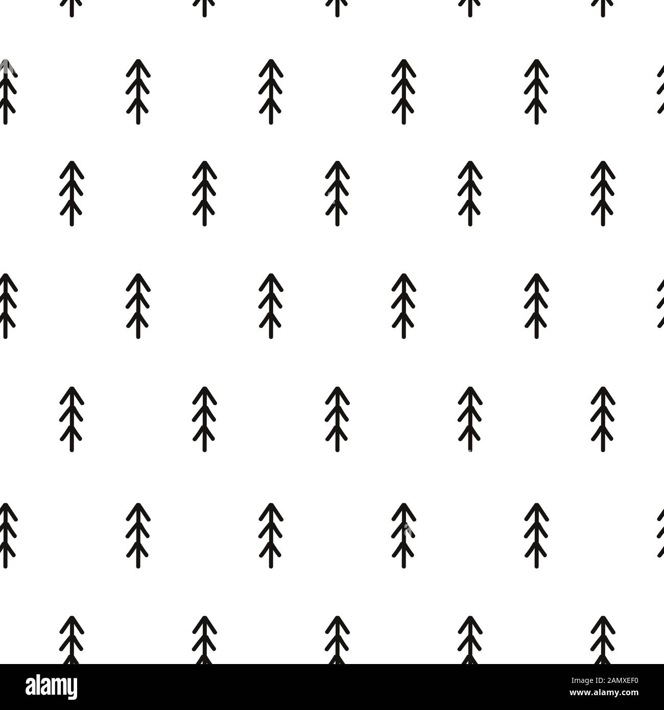 Seamless pattern with doodle Christmas trees. Scandinavian background Stock Vector