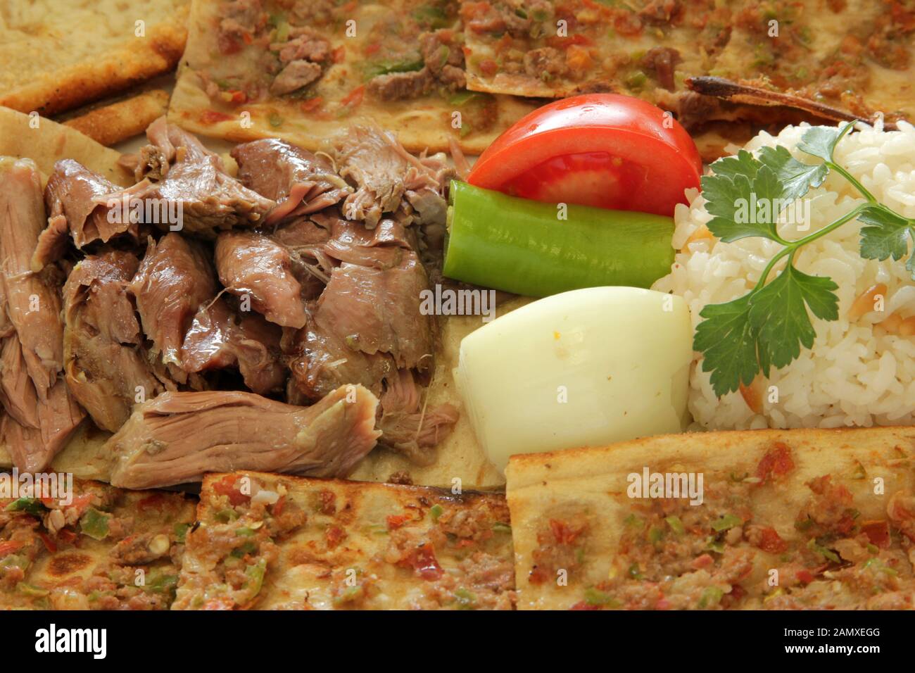 Meat Kebab (Tandır) - Etliekmek - Rice Pilaf - Konya - Turkey Stock Photo