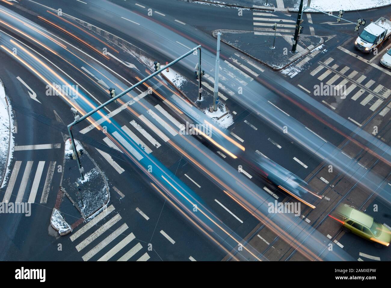 Prague - traffic at crossroads - view from above Stock Photo